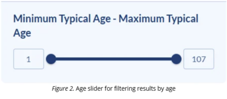 Age slider for filtering results by age